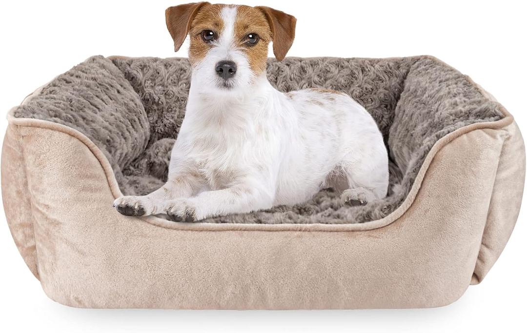 JOEJOY Rectangle Dog Bed for Large Medium Small Dogs Machine Washable Sleeping Dog Sofa Bed Non-Slip Bottom Breathable Soft Puppy Bed Durable Orthopedic Calming Pet Cuddler, M(25"x 21"x 8"), Beige
