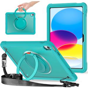 Heavy Duty Protection Case Compatible with iPad 10th Generation 10.9" 2022 Released,Hard PC+TPU Slim Case 360 Degree Rotating Handle Stand Bracket Heavy Duty Rugged Cover W Kickstand Shoulder Strap,Dr