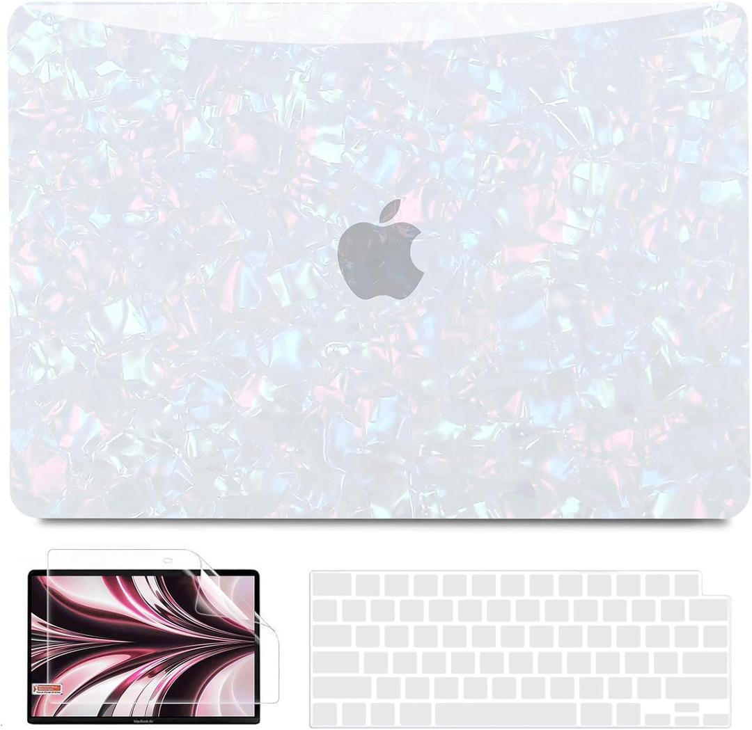 B BELK Compatible with MacBook Air 13 inch Case M5 2026 2025 2024-2022 M4 M3 M2 A3449 A3240 A3113 A2681, Plastic Hard Shell+Keyboard Cover+Screen Protector for MacBook Air 13.6 inch Case, Shiny Pearl