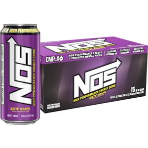 NOS GT Grape: High Performance Energy Drink. 16 Fl oz | Pack of 15 (EXP 07/23/26)