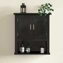 ChooChoo Wood Wall Cabinet with Doors, Medicine Cabinet with Adjustable Shelves Over The Toilet, Hanging Cabinet Wall Mounted for Bathroom, Kitchen, Living Room, Black, 21.6 inches x 24 inches x 7.5 inches