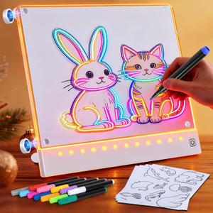 Rechargeable LED Drawing Board for Kids with Tracing Pages, Lumi Board Magnetic Light Up Acrylic Dry Erase Board, LED Note Board with 4 Magnets, Valentines Day Gifts Toy for Kids/Girls (1 Pack)