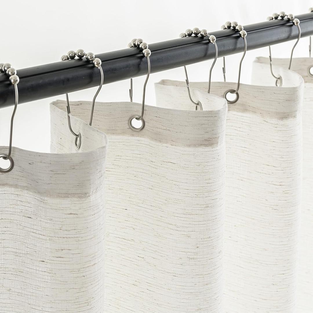 VOILYBIRD White Farmhouse Linen Shower Curtain, Neutral Bath Decor Slub Texture Elegant Shower Curtain with Hooks, 72 x 72