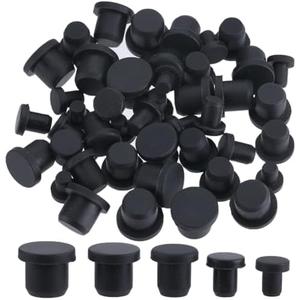 GORGECRAFT 50PCS 5 Sizes Silicone Hole Plug Black Round Rubber Waterproof Button Hole End Covers Soft Flexible Stopper Fit for 4-9.5mm Inner Diameter Hole Bottles Pipes Flower Pots