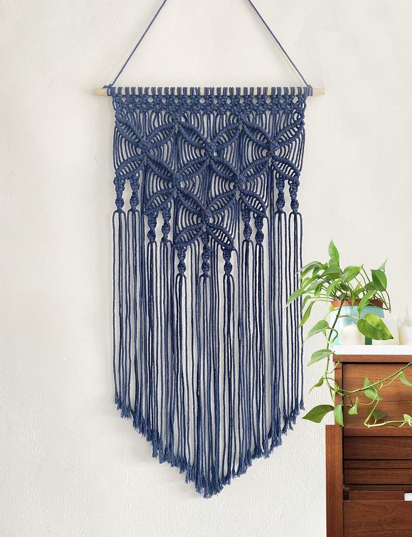 Handmade Cotton Home Decor Macrame Wall Hanging Navy