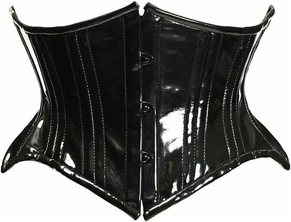 Daisy corsets women's Top Drawer Black Patent Pvc Vinyl Double Steel Boned Curvy Cut Waist Cincher (X-Large)
