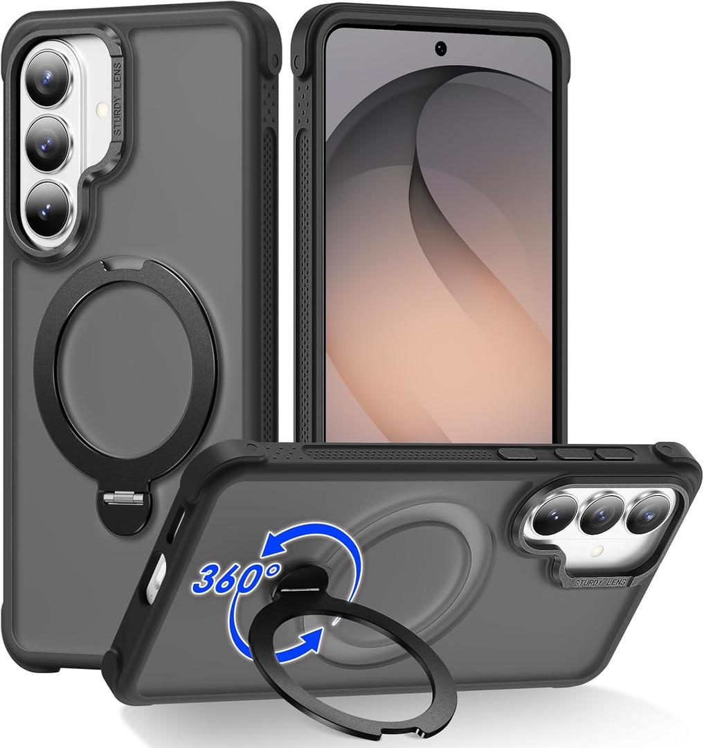 for Samsung Galaxy S26 Case with Magnetic Stand, Black | Crystal Clear Case,Rigorous Drop Protection, Great Grip Feeling, Slim Shockproof Phone Cover