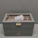 SONGMICS Stackable Jewelry Trays, 4-Tier Jewelry Box, Drawer Jewelry Organizer, with Glass Lid, Removable Dividers, for Vanity Table, 6.7 x 11 x 7.2 Inches, Gift Idea, Dove Gray UJBC164G01