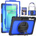 SEYMAC Case for Samsung Galaxy Tab S10 FE+/ S10 FE Plus 5G 13.1 2025, Heavy Duty Full-Body Shockproof Protective Case with Screen Protector, Stand, Hand/Shoulder Strap and Pen Holder, Dark Blue