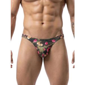 Mens Underwear Thong Sexy G-String Briefs Low Rise Shorts with Flower Prints Soft T-Back Big Contour Pouch Hot (Medium, Camorose)