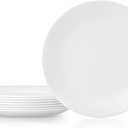 Corelle Vitrelle 8-Piece Dinner Plates Set Triple Layer Glass and Chip Resistant, Lightweight Round Plates, Winter Frost White