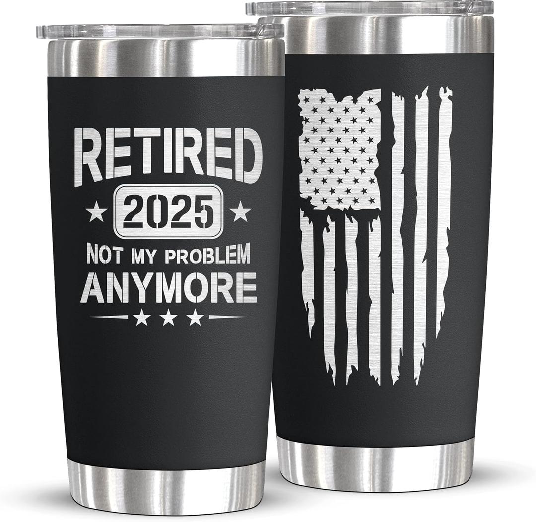 2 x Retirement Gifts for Men Women 2025, Teacher, Coworkers Leaving, Funny, Happy Retirement, Goodbye Gift, Farewell Gifts For Coworkers, 20oz Coffee Tumbler (Black)