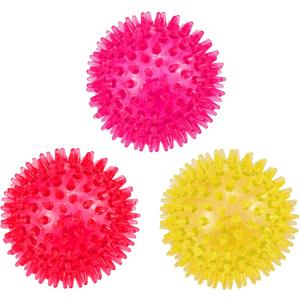 Petizer 3-Pack 3.5 Squeaky Dog Toy Balls, Floating Dogs Pool Balls, Dog Spiky Balls, Interactive Fetch Toys for Puppy, Dog Chew Toys - Safe, BPA Free (Pink+Red+Yellow)