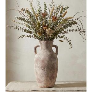 Ceramic Flower Vase with Handles,12" Neutral Tall Clay Terracotta Vases Farmhouse Table Vases with Handle Living Room Decor Rustic Pottery Pots for Home Shelf Coffee Dining Desk Fireplace