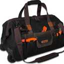 WELKINLAND 48Pockets Tool Bags With Wheels, 22Inch Rolling Tool Bag, Waxed Canvas Tools Bag Rolling Heavy Duty, Large Roll Tote For HVAC, Technician Rolling Tool Bag, Rolling Electrical Tools Bag