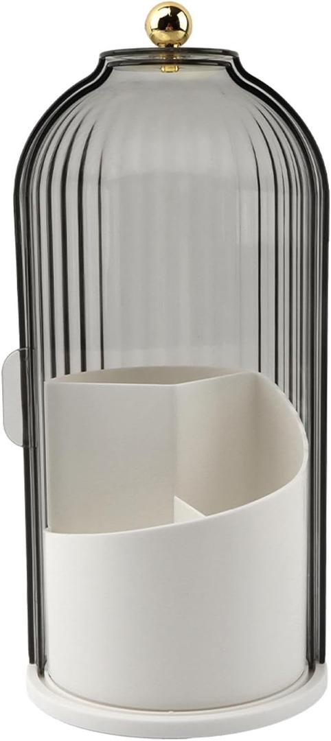 Makeup Brush Holder with Lid, 360 Rotating Sliding Opening Cosmetic Tools Organizer, Waterproof Dustproof Makeup Brush Organizer for Vanity Desktop Bathroom Countertop(COLOR:White And Black)