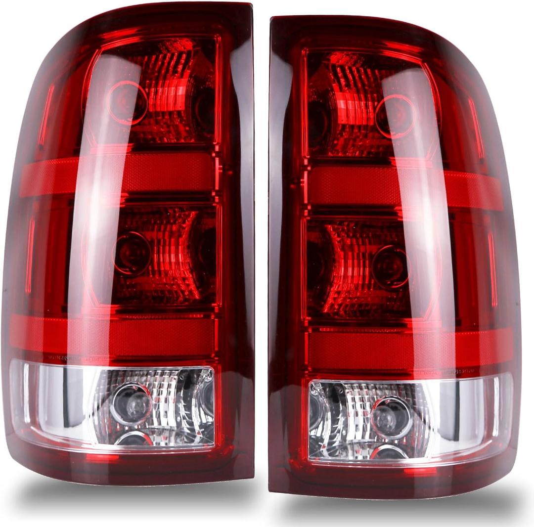 Nakuuly Tail Lights Compatible With 2007-2014 GMC Sierra 1500 2500HD 3500HD Driver and Passenger Side Taillights Brake Signal Assembly with Bulbs and Harness # 25958484 25958485