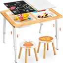 SAUCE ZHAN Sensory Table and Stools for Toddlers 1-5 Adjustable Height, Kids Table with 3 Storage Bins & Writable Lids, 2 Lion Giraffe Stickers for Chairs, Play Sand and Water for Indoor/Outdoor, Gift