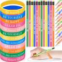 Sabary 48 Pcs Motivational Pencils Inspirational Silicone Bracelets Set Mood Pencil Motivational Quote Rubber Wristbands for Christmas Gifts(Colorful Background) (7.48 Inch)