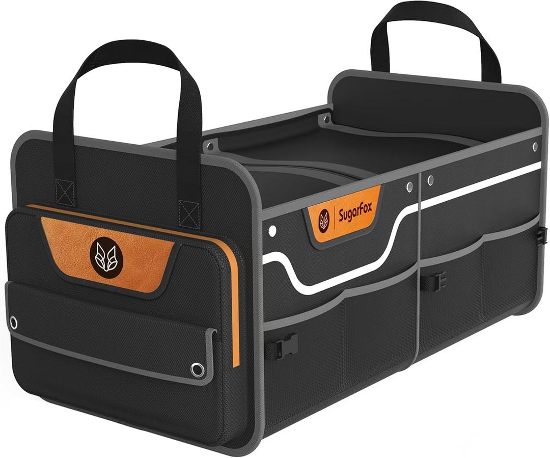 SugarFox Car Trunk Organizer for SUV, 70L Heavy Duty Waterproof Trunk Organizer, Foldable Vehicle Organizer with Anti-Slip Base, 24x13.8x11.8, BLACK-M003 (Standard)