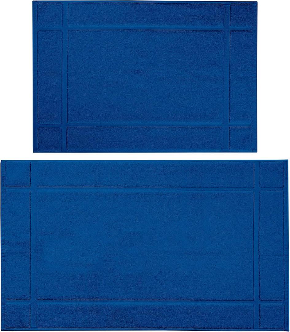 Ample Decor Bath Mats 100% Cotton 24 X 17 & 34 X 20 Inches, Oeko Tex Certified 1350 GSM Solid Construction Thick & Plush, Super Absorbent for Bathroom Floor, Shower  Navy