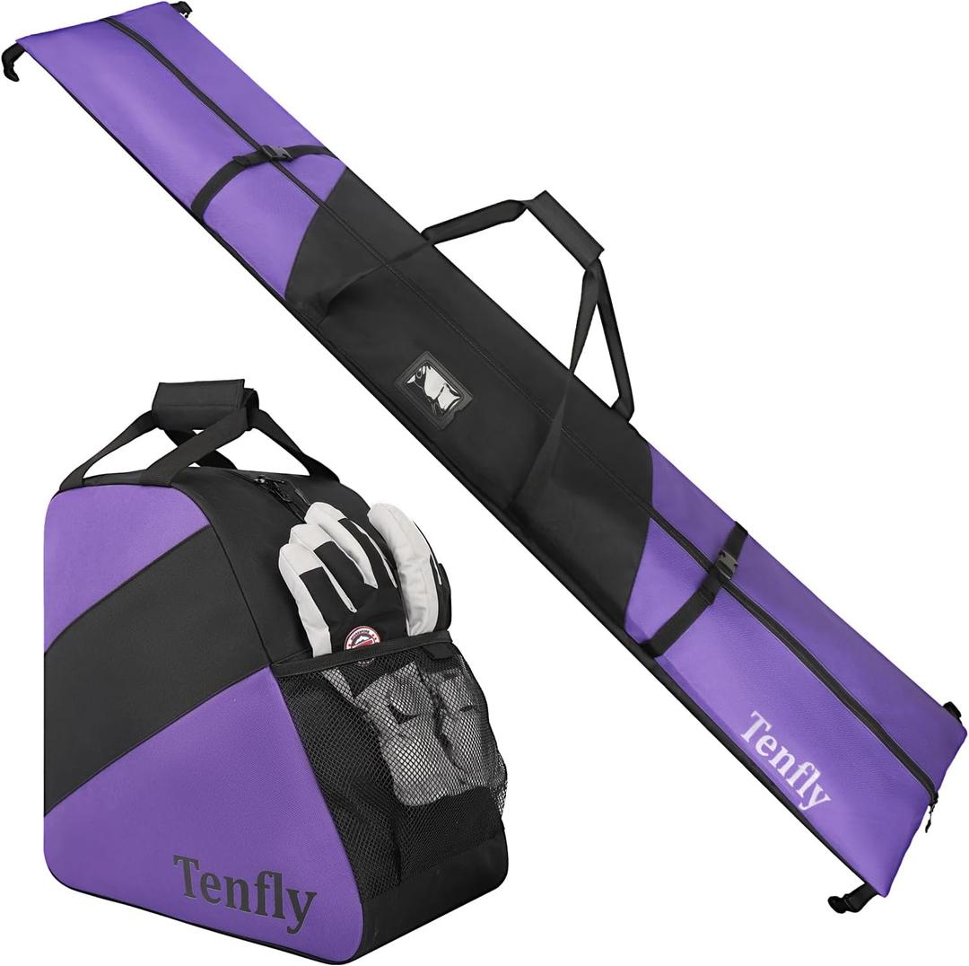 Ski Bag and Boot Bag Combo, Snow Ski Bags for Air Travel, Water- resistant Safety Reinforce Ski Travel Bag (Black&Purple)