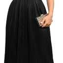 SCOMCHIC Women's Plus Size Dress Pleated V Neck Sleeveless Spaghetti Strap A Line Cocktail Party Cami Long Maxi Dress (Black, XXXL)
