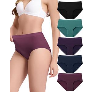BAMBOO COOL Women's Underwear Ladies Brief Seamless Panties Moisture Wicking Stretchy Full Coverage (X-Large, Multicolor-5pack-high Waist-c)