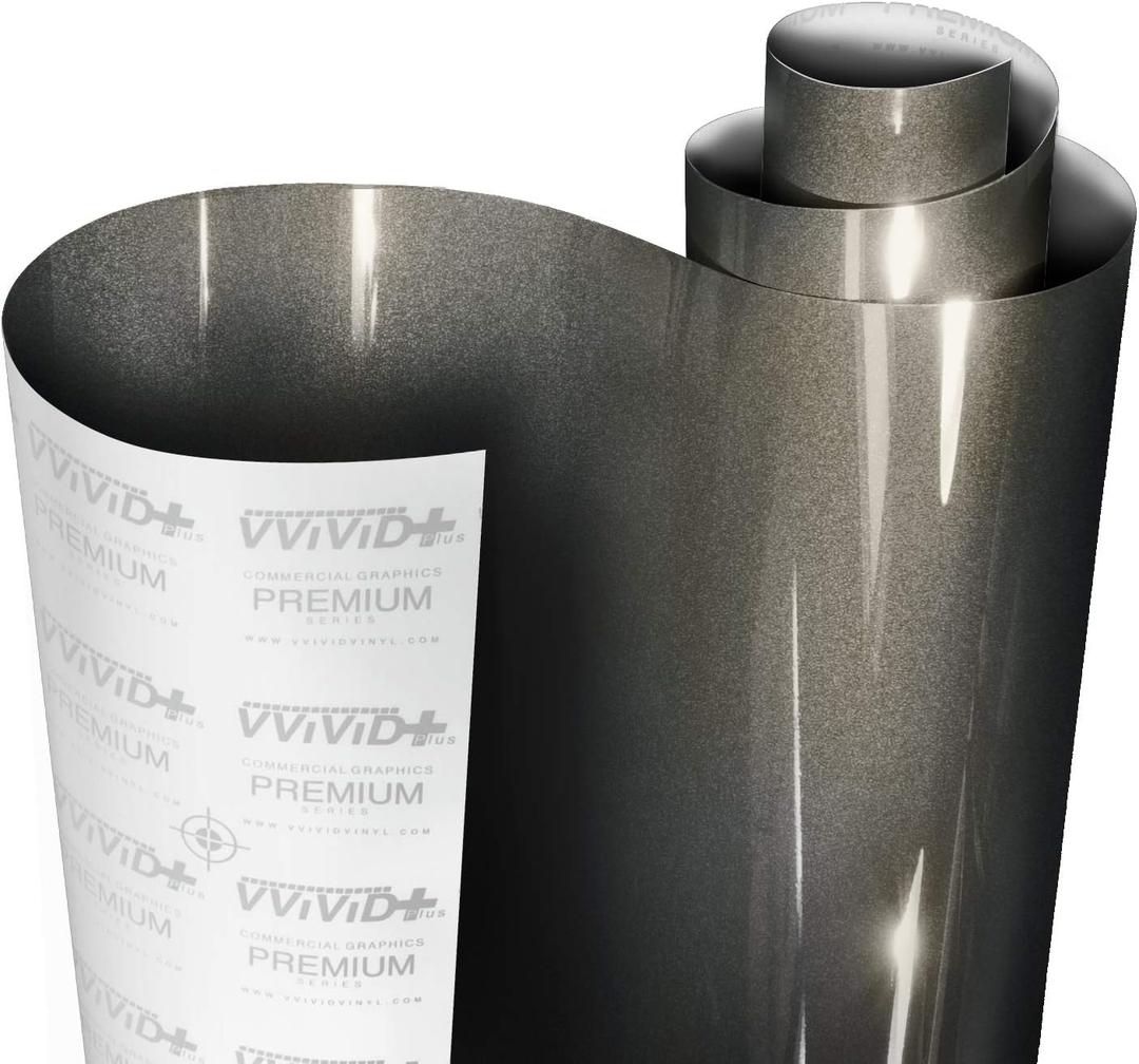 VViViD+ Ultra Gloss Candy Charcoal Grey Vinyl Car Wrap Premium Paint Replacement Film Roll with Nano Air Release Technology, Stretchable Protective Cap Liner, Self Adhesive (1.5ft x 5ft)