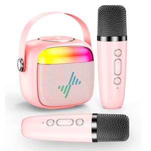 LENRUE Karaoke Machine for Kids, Birthday Gifts for Girls Boys Teens with Wireless Microphone, Colored Lights, Trendy Stuff Gifts for 3, 4, 5, 6, 7, 8, 9, 10 +Year Old. Pink