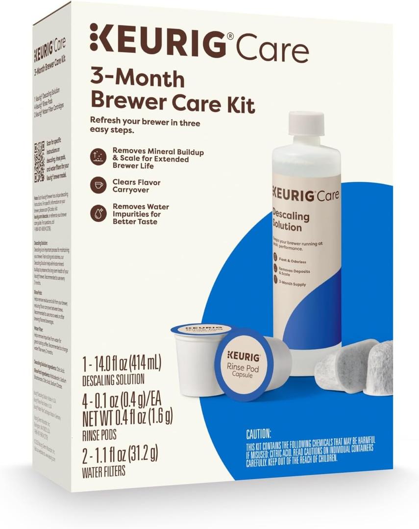 Keurig 3-Month Brewer Maintenance Kit Includes Descaling Solution, Water Filter Cartridges & Rinse Pods, Compatible Classic/1.0 & 2.0 K-Cup Coffee Makers, 7 Count