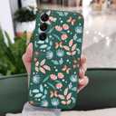 for Samsung Galaxy S22 Case, Case for S22 Galaxy Liquid Silicone Soft Slim Fashion Design Flower Phone Protective Phone Cover 6.1"-Leaf Green