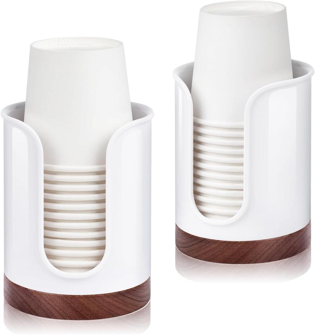 Premium Bathroom Cup Dispenser - Compact Cup Holder for Dixie 3 oz Cups, 3 4 Ounce Mouthwash Cup Dispenser - PC/Walnut, White, Pack of 2
