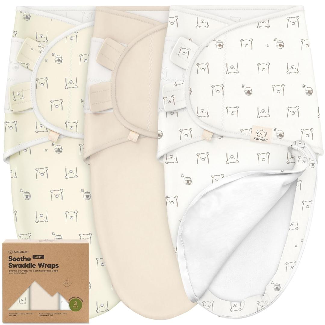 Baby Swaddle Sleep Sacks with Zipper - 3-Pack Swaddles for Newborns 0-3 Months, Infant, Baby Girls, Boys, Soft & Durable Newborn Sleep Sack, Easy Diaper Change Swaddling Blanket (Bumble Bear) (One Size)