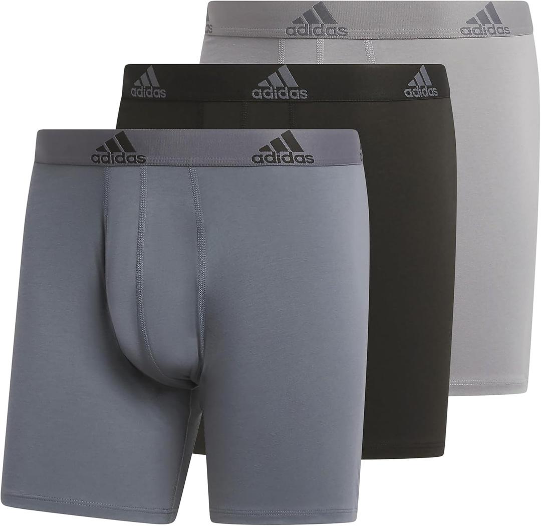 adidas Men's Performance Stretch Cotton Boxer Briefs 3-Pack, Soft Underwear, Superior Comfort (Onix Grey/Black/Grey)