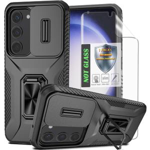 for S23+ Case,Galaxy S23 Plus Case with Sliding Camera Lens Cover, HD Screen Protector,360 Rotating Kickstand,AYMECL Military-Grade Shockproof Protective Cover for Samsung S23 Plus,Black