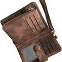 AOXONEL Women's Small Bifold Leather wallet Rfid blocking Ladies Wristlet with Card holder id window Coin Purse (Brown)
