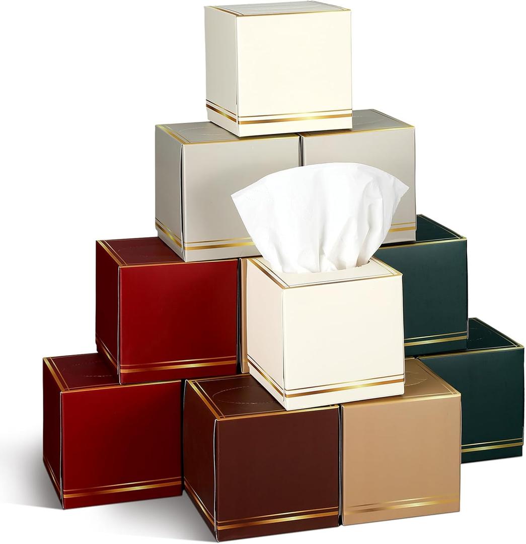 12 Pack Facial Tissues Cube Boxes Face Box 600 Sheets 3 Ply Soft Paper Square Tissues Bulk for Car Pocket Toilet Household Bedroom Family (Classic Retro Color)