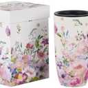 Ceramic Mug Tall Coffee Cup with Lid, Porcelain, Tea Cup with Handle for Latte, Cappuccino and Cocoa, Home and Office Coffee Cups, Art Pattern in Color Box, 17 oz, Pink Flower