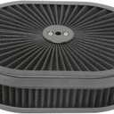 Super Flow Oval 12''X2'' Air Filter Assembly Kit Black Element and Anodized Base Washable and Reusable Replacement V8 Air Cleaner with Mounting Stud and Wing Nut Kit for Chevy Frd