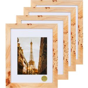 Concepts - 11X14 Burl Wood Picture Frames Matted To 8x10 -Natural Wood Finish Picture Frames for Family Photos - Elegant Wallhung Decor in Bulk , 4 Pack