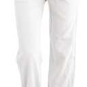 SEMARO Womens Casual Linen High Waist Pants Drawstring Loose Fit Summer Pants Trousers with Side Pockets (White, M)
