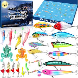 Fishing Advent Calendar 2025,24 Days Christmas Countdown,Fishing Lure Advent Calendar 2025 Men,Fishing Lures Set for Fisher Men Adult Teens Surprise