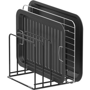 KORRTFID Kitchen Cabinet Organizer, Steel Cookware Holder, Divided Holder with 5 Slots for Skillets Baking Tray and Chopping Board Rack - Baking Pan Holder Storage (1 PC)