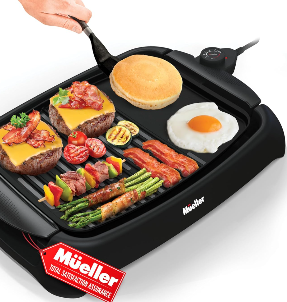 Electric Indoor Grill,2 in 1 Indoor Grills for Kitchen with Grill Net & Non-Stick Cooking Removable Plate, Temperature Control, Dishwasher Safe, Smokeless barbecue