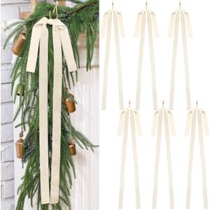 Janinka 6 Pcs Beige Velvet Ribbon Bows Christmas Tree Decorations 23.5x15.5 Inch Cream Rustic Neutral Large Velvet Vintage Christmas Swag Ornaments Staircase Wreath Bows Tree Topper Bow