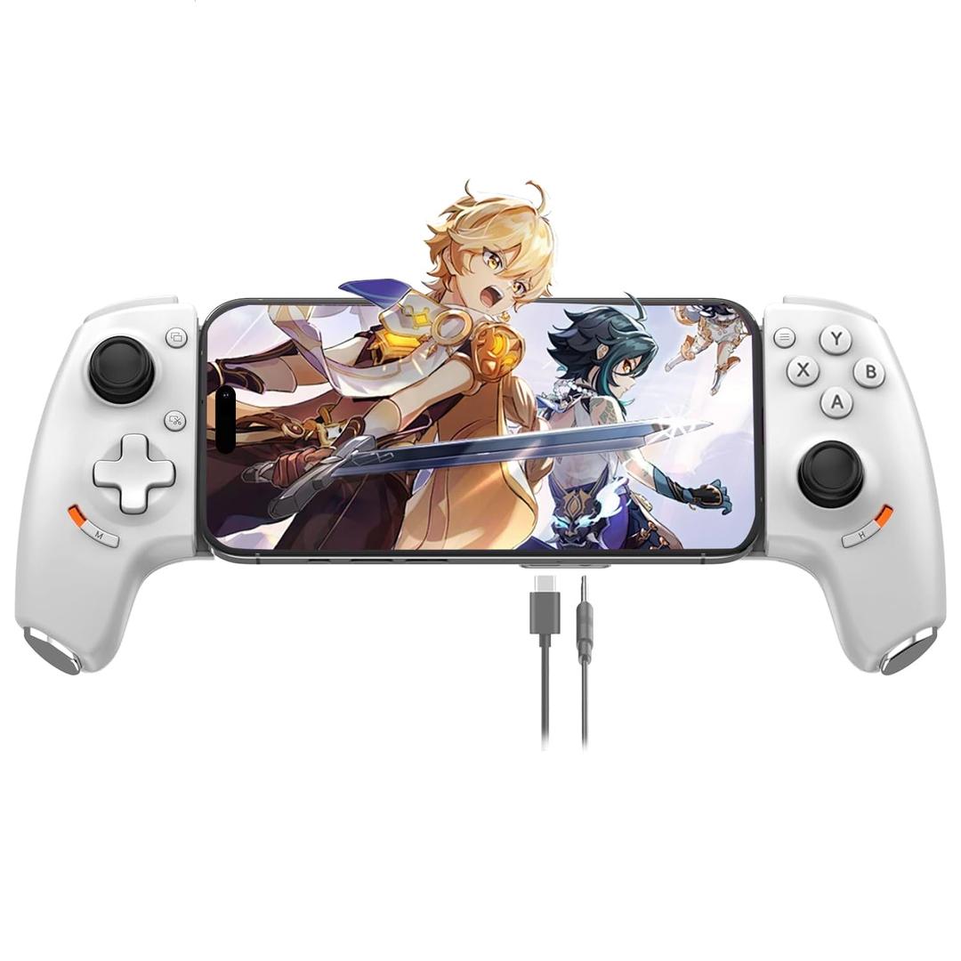 DongBlitz Mobile Gaming Controller for iPhone 17/16/15 Series & Android (USB-C) Plug & Play - Remote Play for PS/Xbox/PC Remote Play, Cloud Game, with Hall Effect Joysticks/Turbo/Mapping Keys (white)
