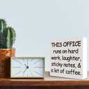 2 x Funny Office Desk Decor Sign for Work Women Men, Funny Coworker Colleague Boss Gift, This Office Runs on Hard Work Laughter, 5x5 inches