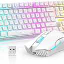 RedThunder K10 Wireless Gaming Keyboard and Mouse Combo, RGB Backlit Rechargeable 3800mAh Battery, Mechanical Feel Anti-ghosting Keyboard with Pudding Keycaps + 7D 3200DPI Mice for PC Gamer (White)