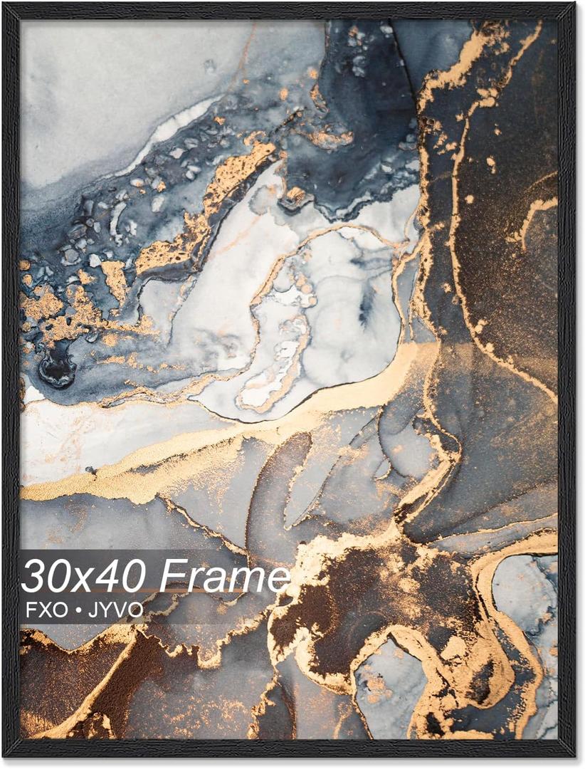 Fxojyvo Engineered Wood 30x40 Frame, Black Picture Frame for 30 x 40 Inch Poster Puzzle Photo, Light Weight 30 by 40 Poster Frame with Wood-grain for Wall - 1 Pack/Black/30 x40